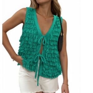 Messic Fall Sweater Vest Oversized Sleeveless Sweater Tie Sz XL Front Knit Tops